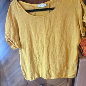 Bellissimo Mustard Short Sleeve Linen Tee